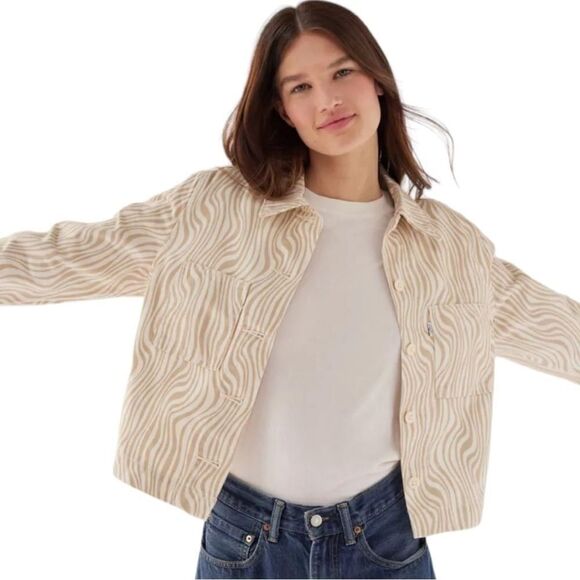 Levi’s Shrunken Denim Chore Jacket Cropped Zebra Wavy Lines Womens Size Small - Picture 6 of 13